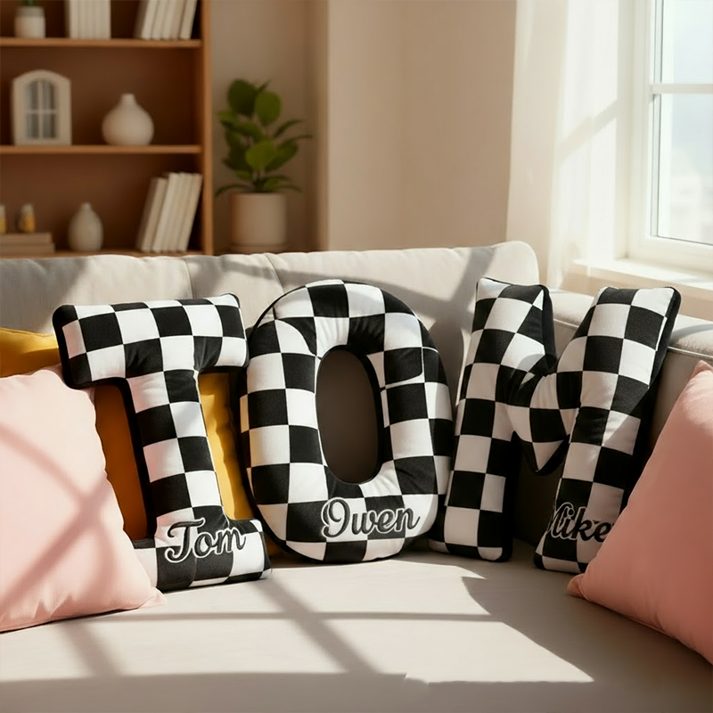 Personalized 3d Printed Racing Car Letter Checkered Flag Pattern Pillow, A Christmas Gift For Racing Enthusiasts.