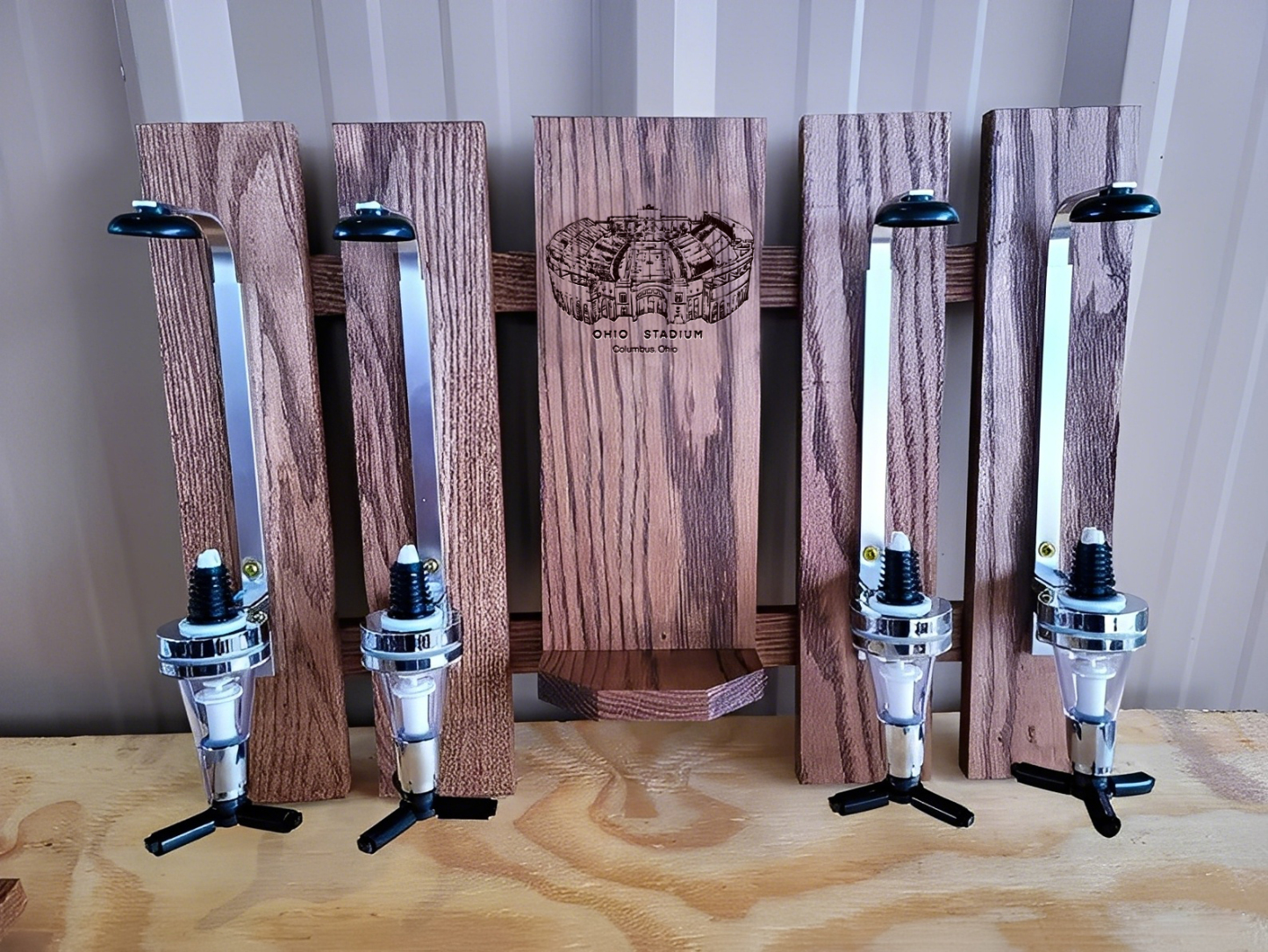Wall Mounted Liquor Dispenser - Personalized Ohio Stadium Whiskey, Tequila And Bourbon Dispenser For Bar Decor