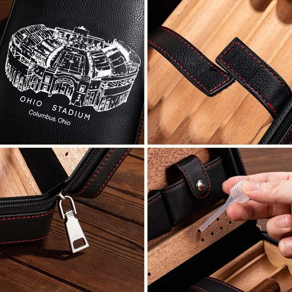 Personalized Ohio Stadium Portable Cigar Humidor Case, The Perfect Christmas Gift For Men's Cigar Lovers.