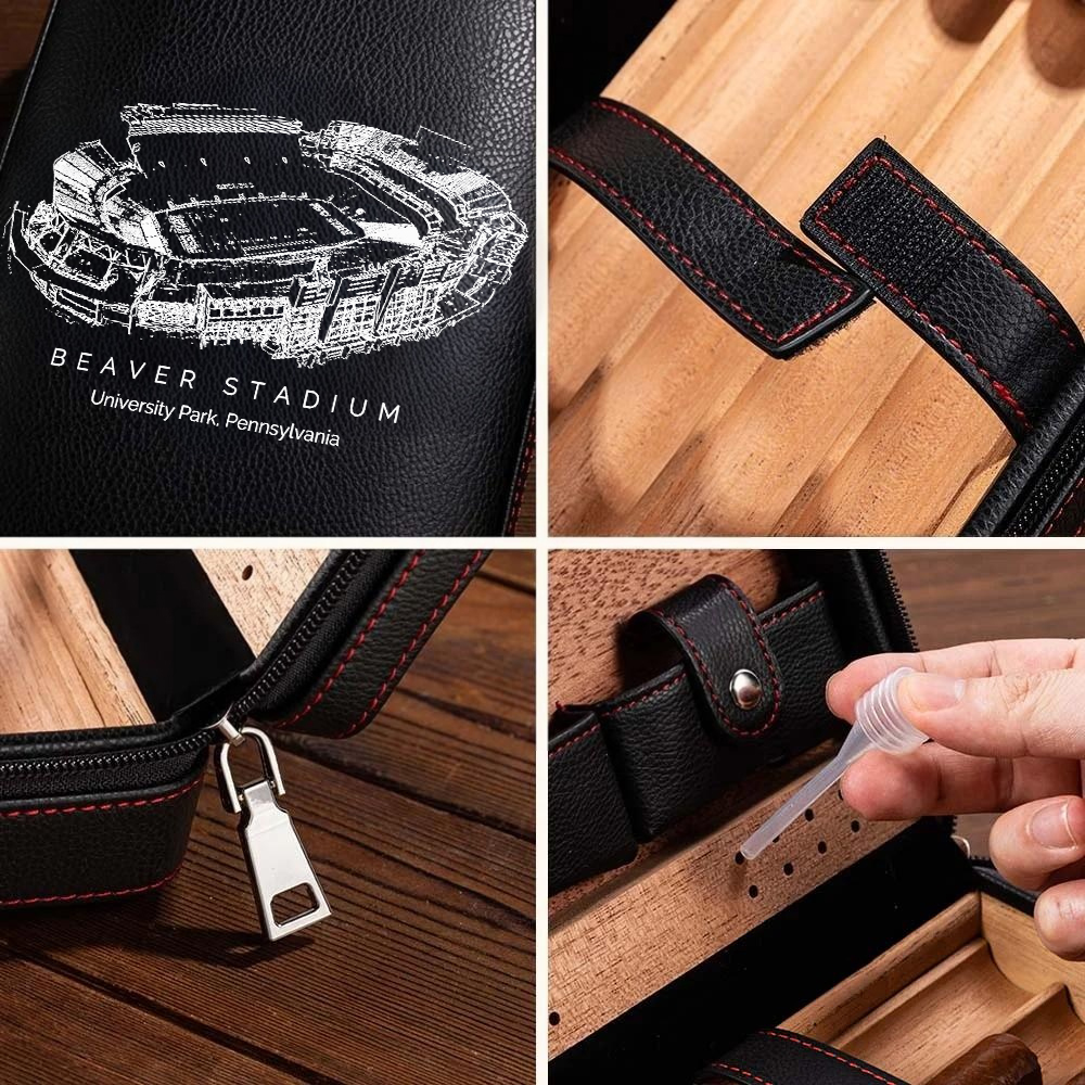 Personalized Beaver Stadium Portable Cigar Humidor Case, The Perfect Christmas Gift For Men's Cigar Lovers.