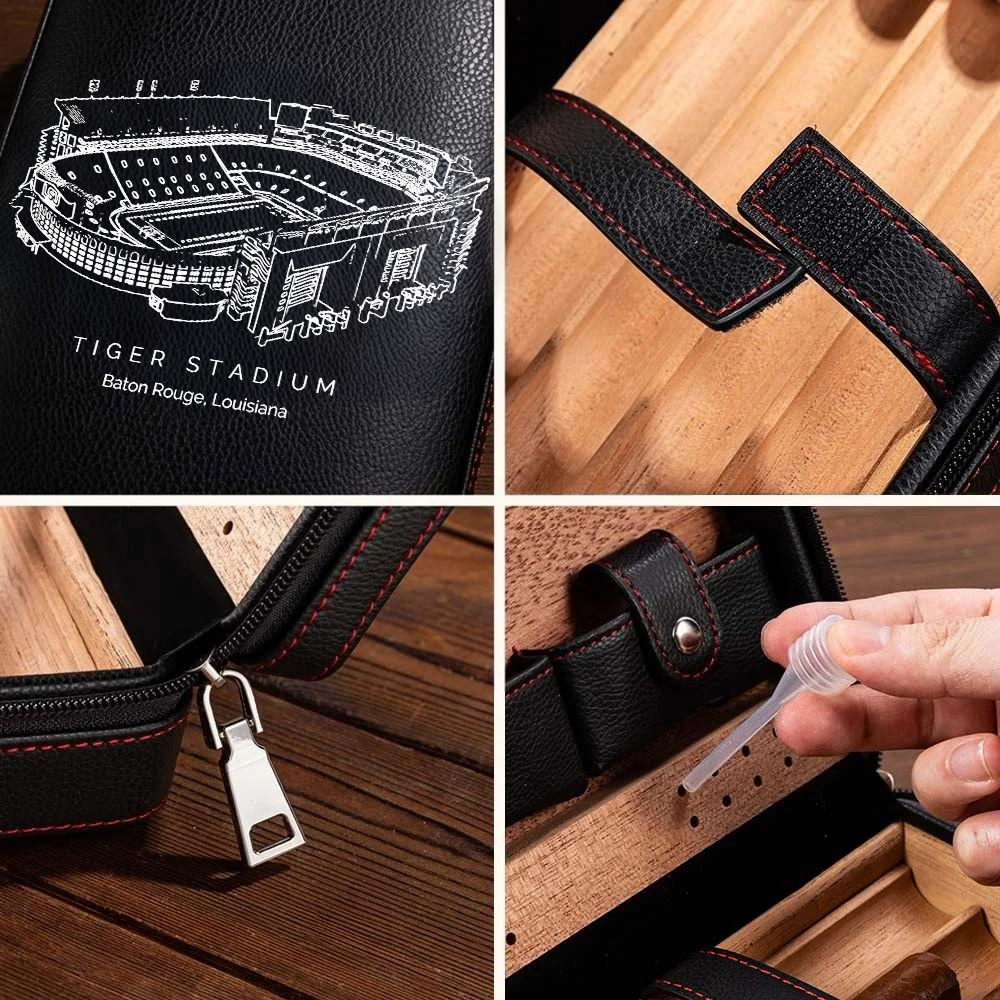 Personalized Tiger Stadium Portable Cigar Humidor Case, The Perfect Christmas Gift For Men's Cigar Lovers.