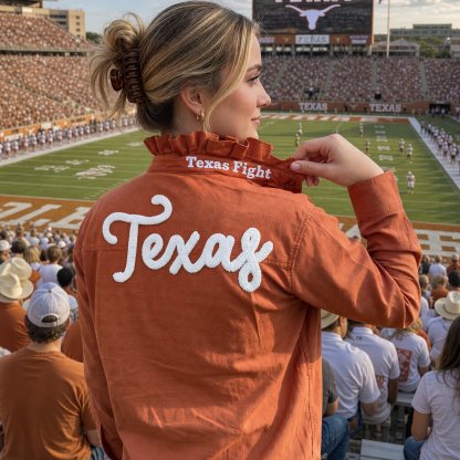 Custom Chenille Embroidered Ruffle Collar Team Top-Game Day Spirit shirt for Football Fans