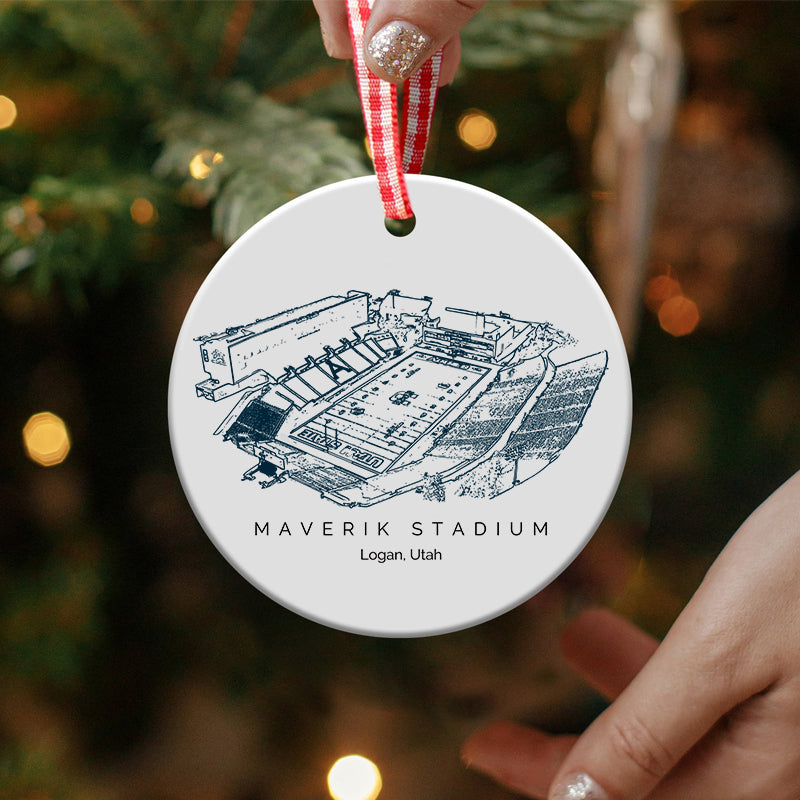 Maverik Stadium College Football Ceramic Christmas Ornament