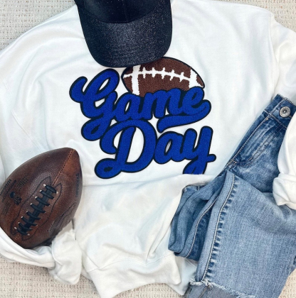 Football Game Day Chenille Patch Crewneck Sweatshirt