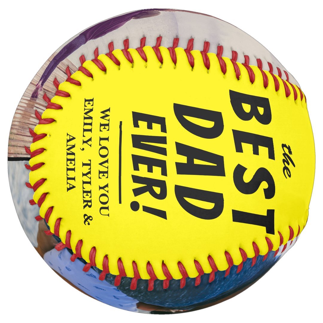 Yellow Best Dad Ever 2 Photo Collage Softball