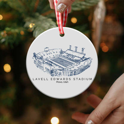 LaVell Edwards Stadium College Football Ceramic Christmas Ornament