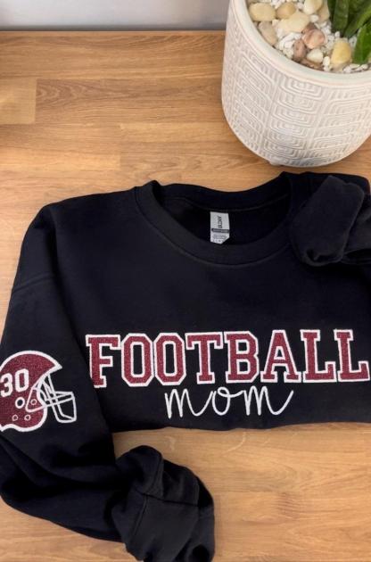 Custom Embroidered Football Mom Helmet Sweatshirt With Embroidery On Sleeves