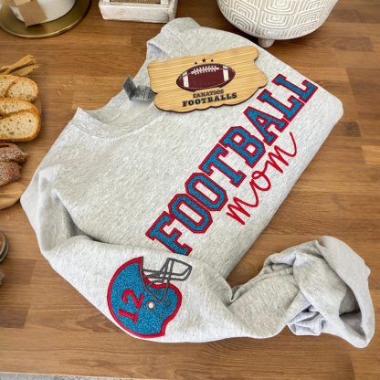 Custom Embroidered Football Mom Helmet Sweatshirt With Embroidery On Sleeves
