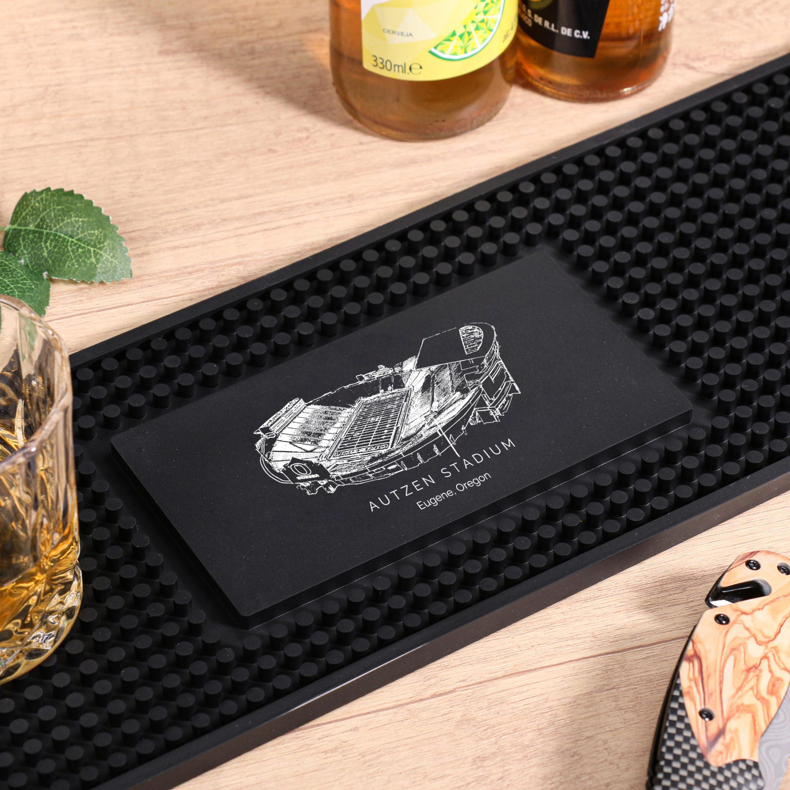 Customized Autzen Stadium Printed Simple Square Bar Mats, Bar Accessories, Coffee Bar Mats, Daddy Bar Table Runners
