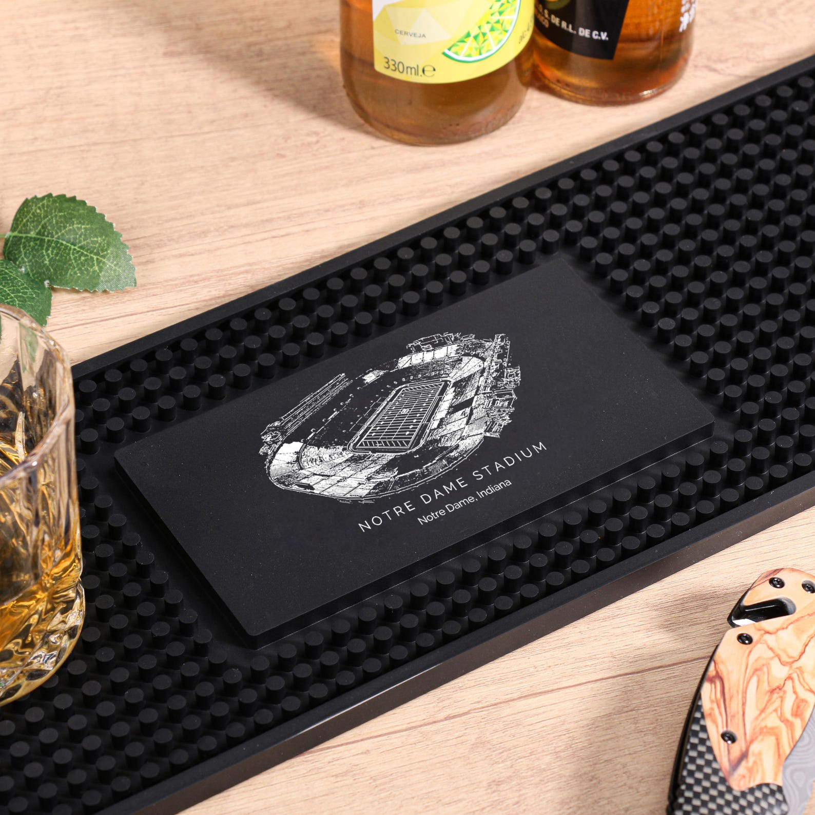 Customized Notre Dame Stadium Printed Simple Square Bar Mats, Bar Accessories, Coffee Bar Mats, Daddy Bar Table Runners