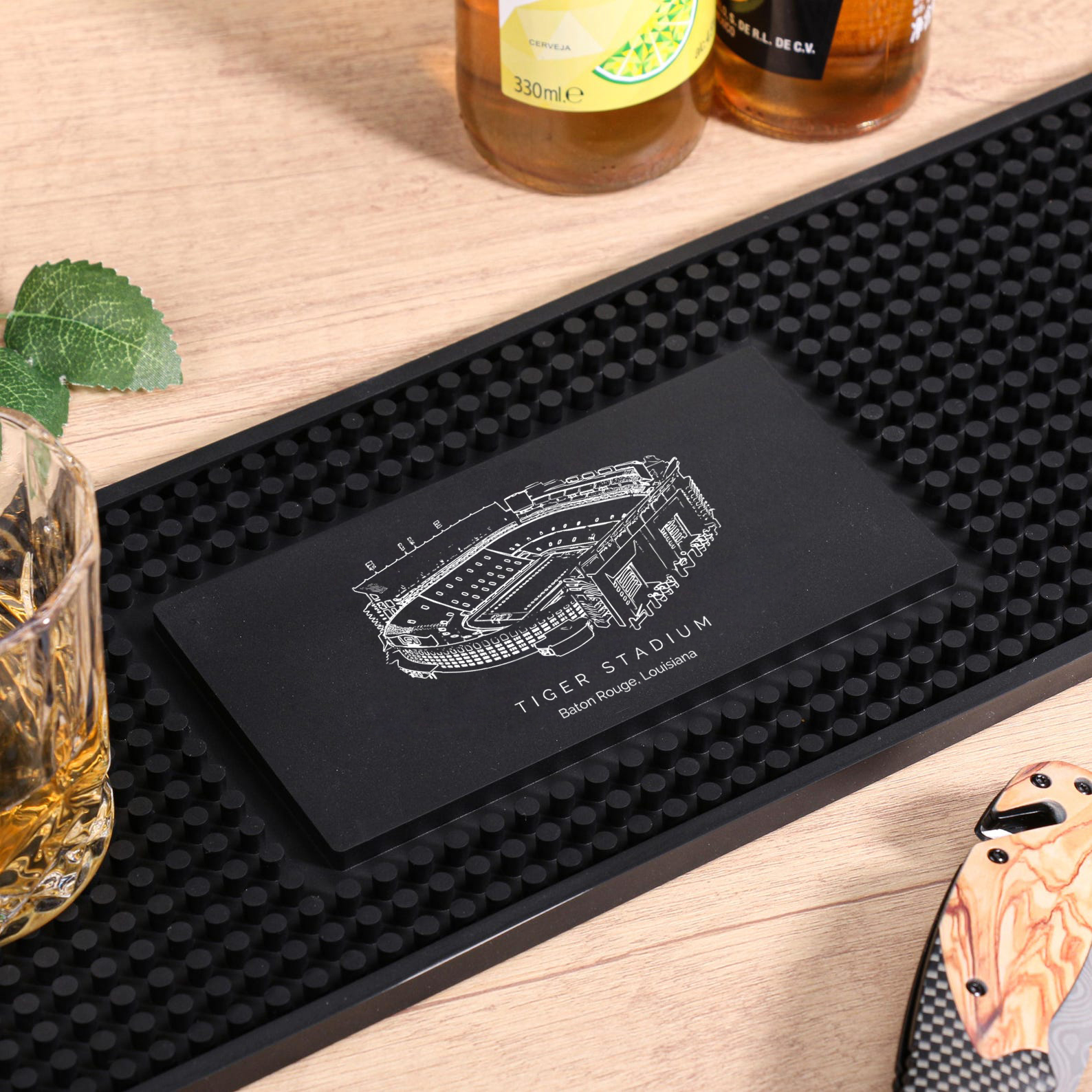 Customized Tiger Stadium Printed Simple Square Bar Mats, Bar Accessories, Coffee Bar Mats, Daddy Bar Table Runners