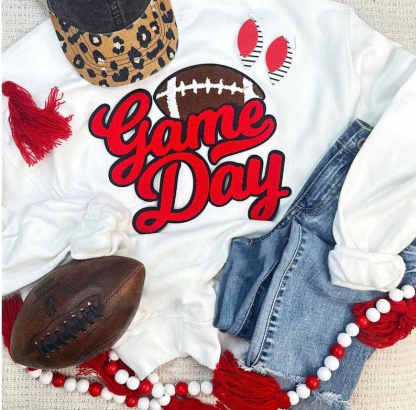 Football Game Day Chenille Patch Crewneck Sweatshirt