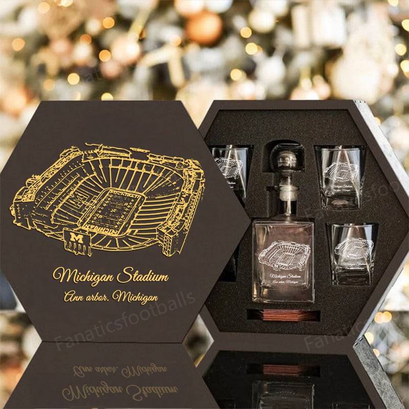 Custom Stadium Whiskey Set (Wooden Box + Decanter + 4 Glasses + 4 Coasters), Bourbon Whiskey, Christmas Gift