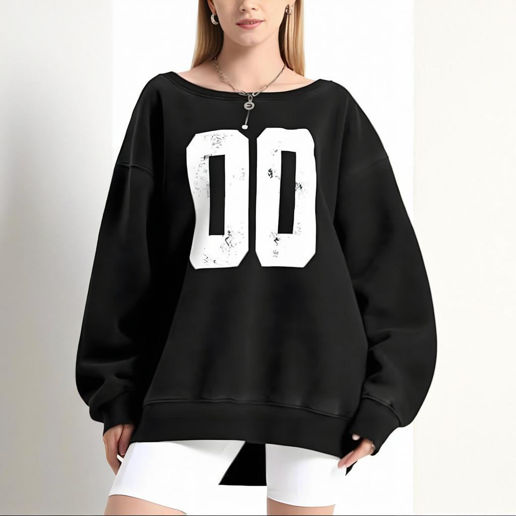 Women's Sports Number Off-The-Shoulder Pullover Sweatshirt