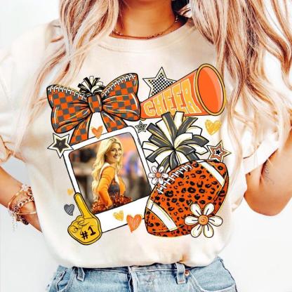 Customize The Vibrant Orange Campus Cheerleading Football Photo Sweatshirt To Capture Your Most Unforgettable Moments.