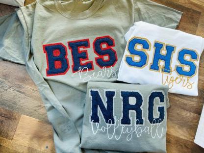 Customized Glitter Campus Team Lettering Embroidered Sweatshirt