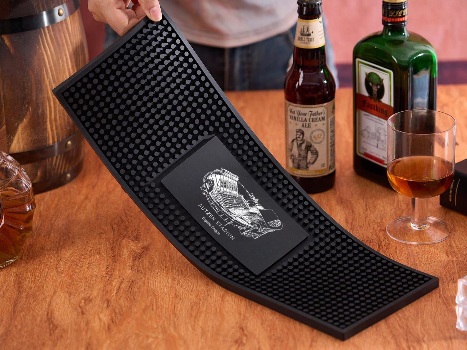 Customized Autzen Stadium Printed Simple Square Bar Mats, Bar Accessories, Coffee Bar Mats, Daddy Bar Table Runners