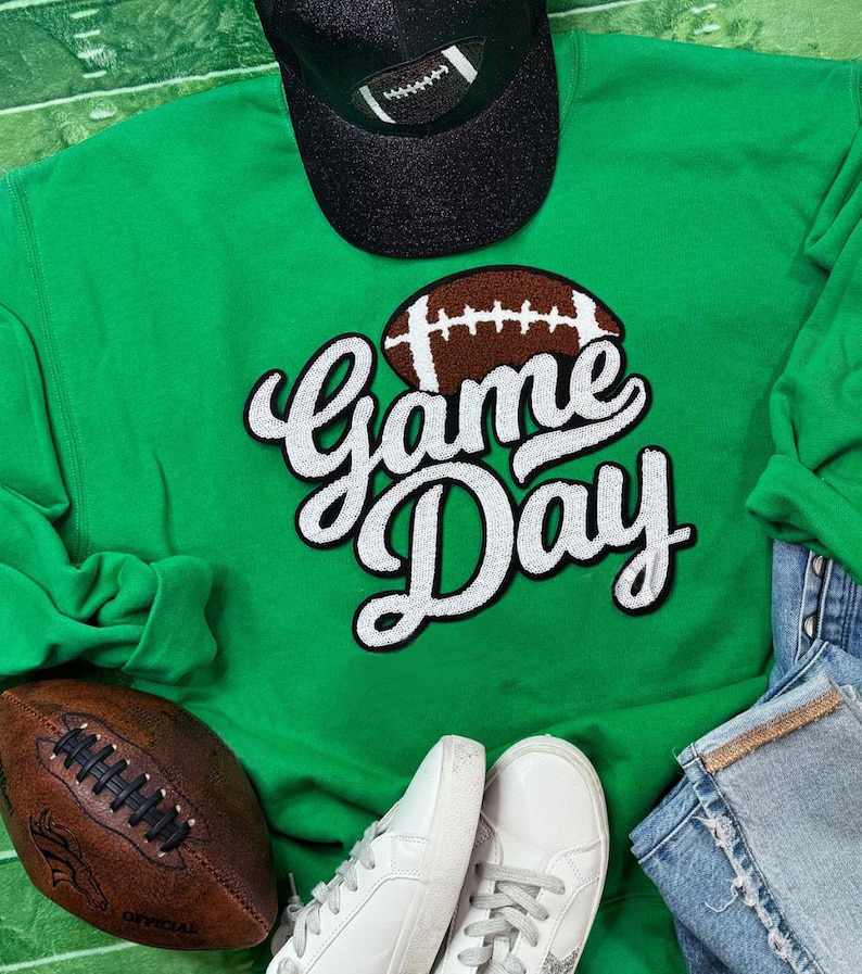 Football Game Day Chenille Patch Crewneck Sweatshirt