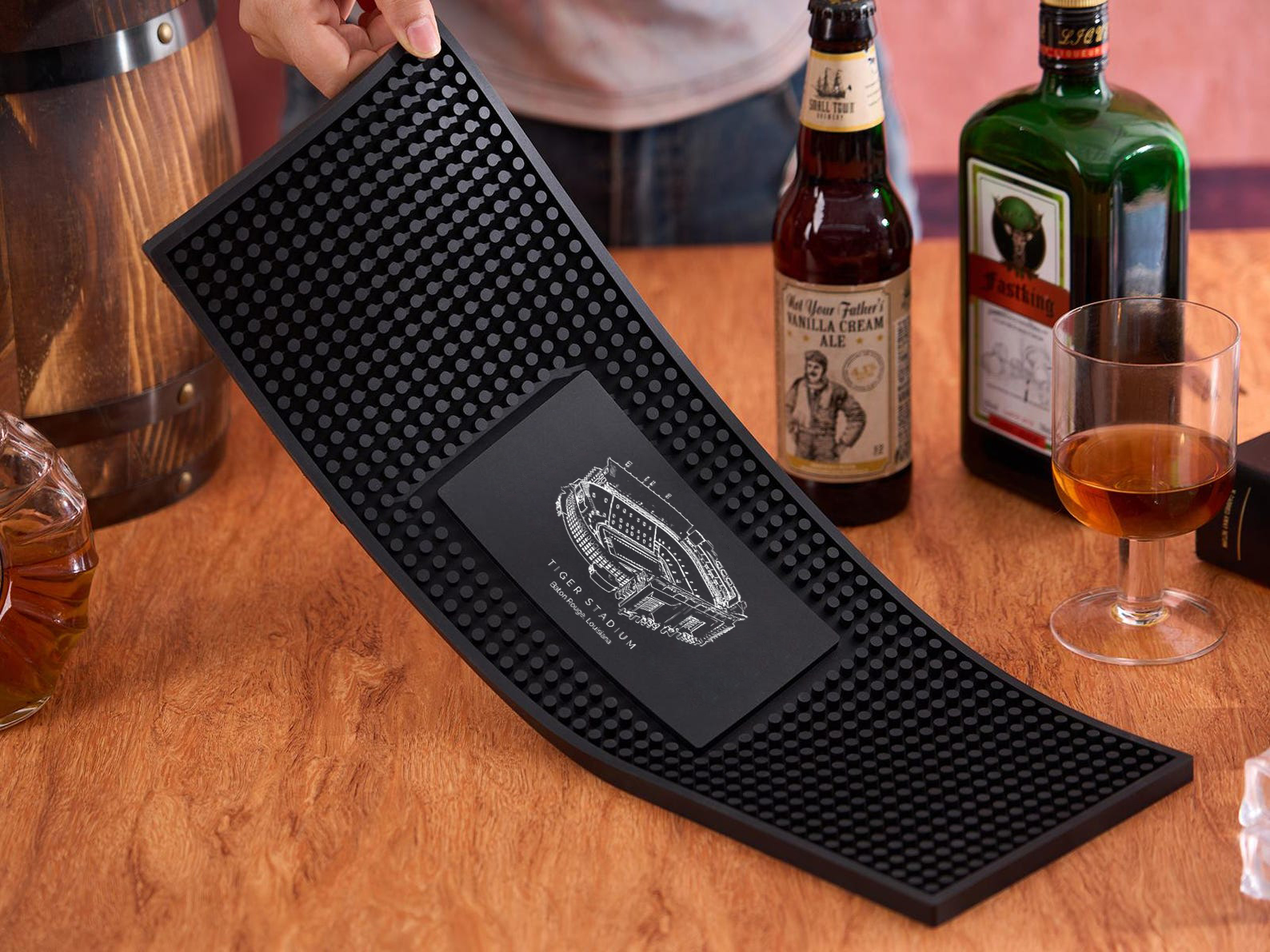 Customized Tiger Stadium Printed Simple Square Bar Mats, Bar Accessories, Coffee Bar Mats, Daddy Bar Table Runners