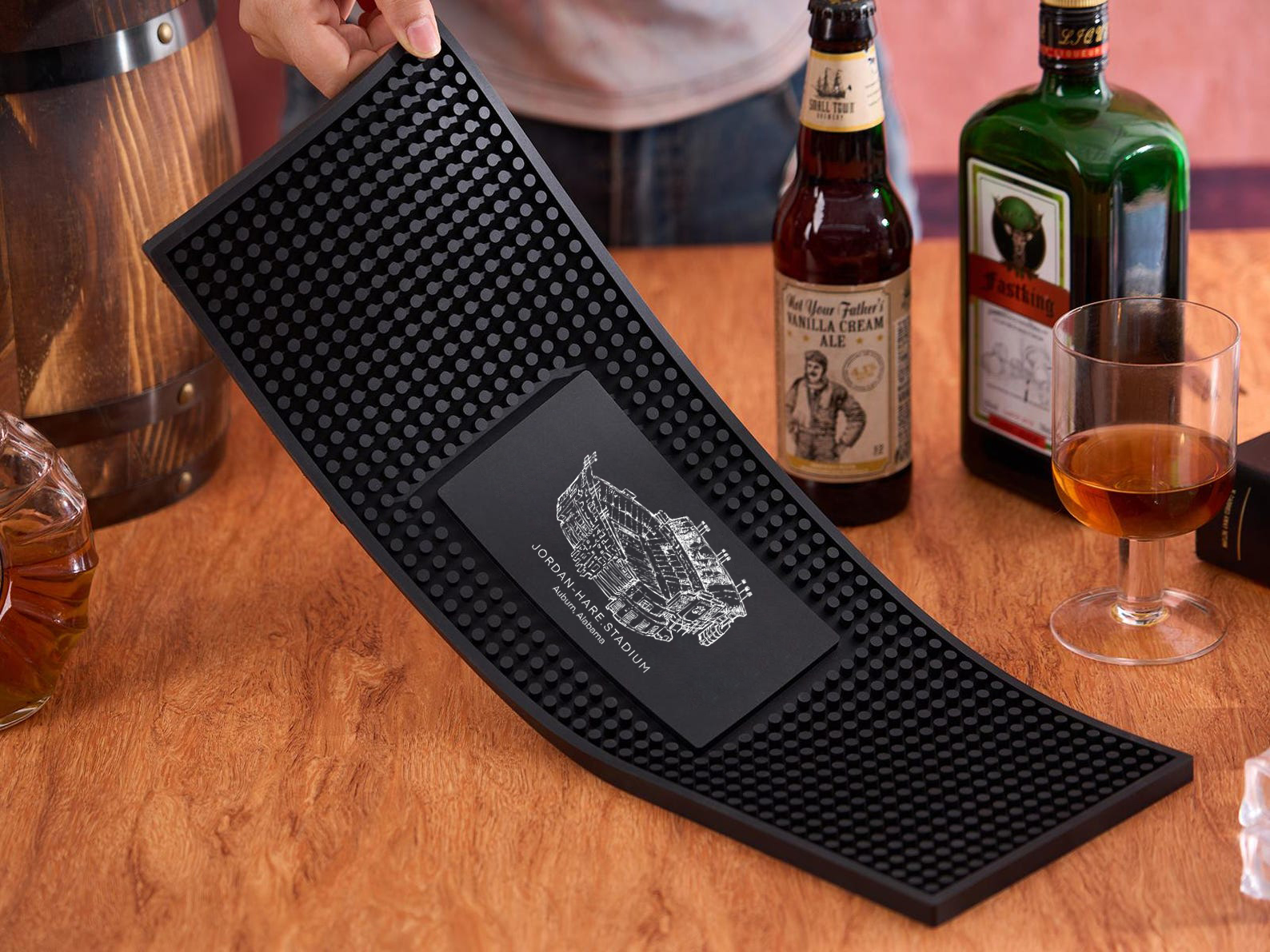 Customized Jordan-Hare Stadium Printed Simple Square Bar Mats, Bar Accessories, Coffee Bar Mats, Daddy Bar Table Runners