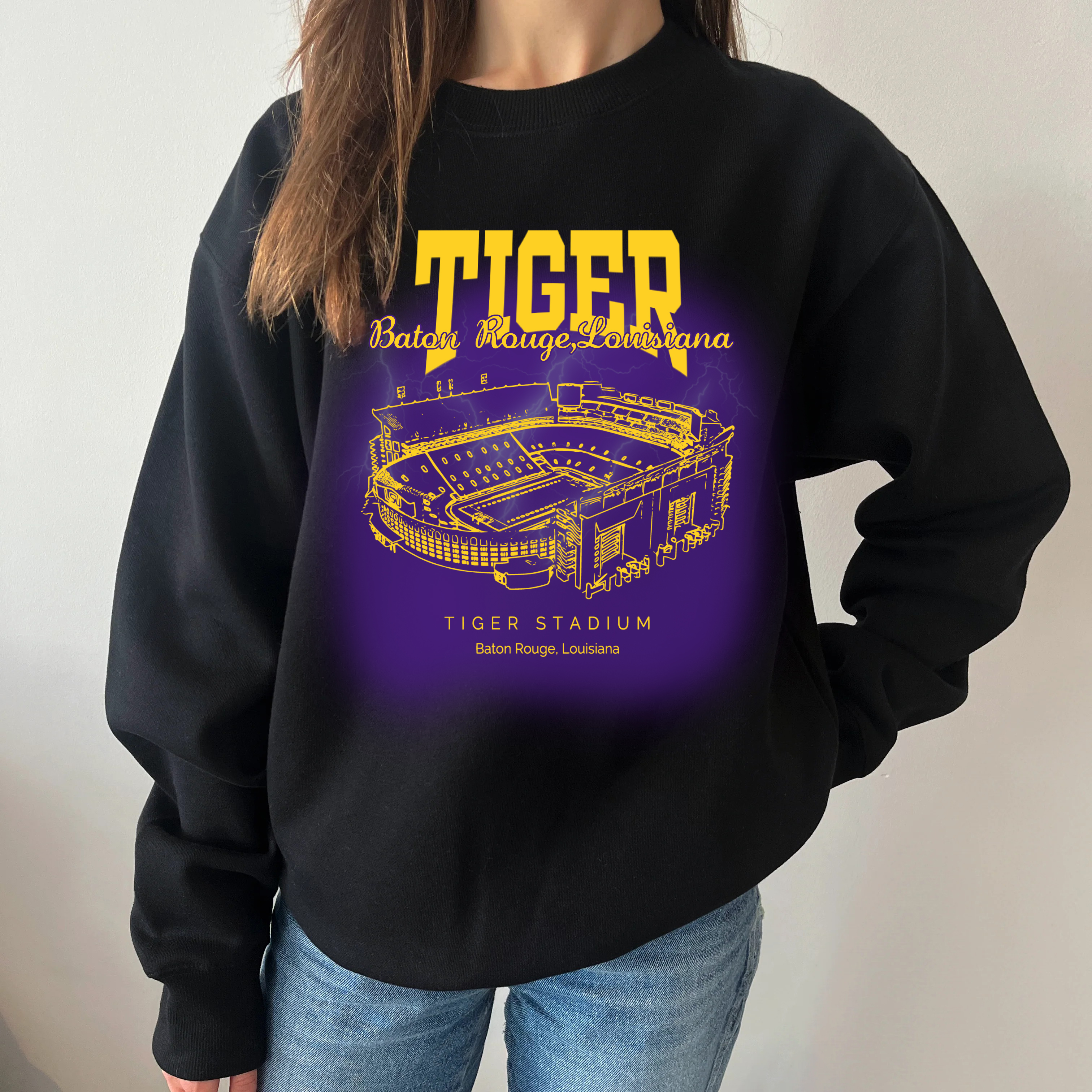 Retro Tiger Stadium - "Death Valley", Fighting Tigers Printing Unisex Crewneck Sweatshirt