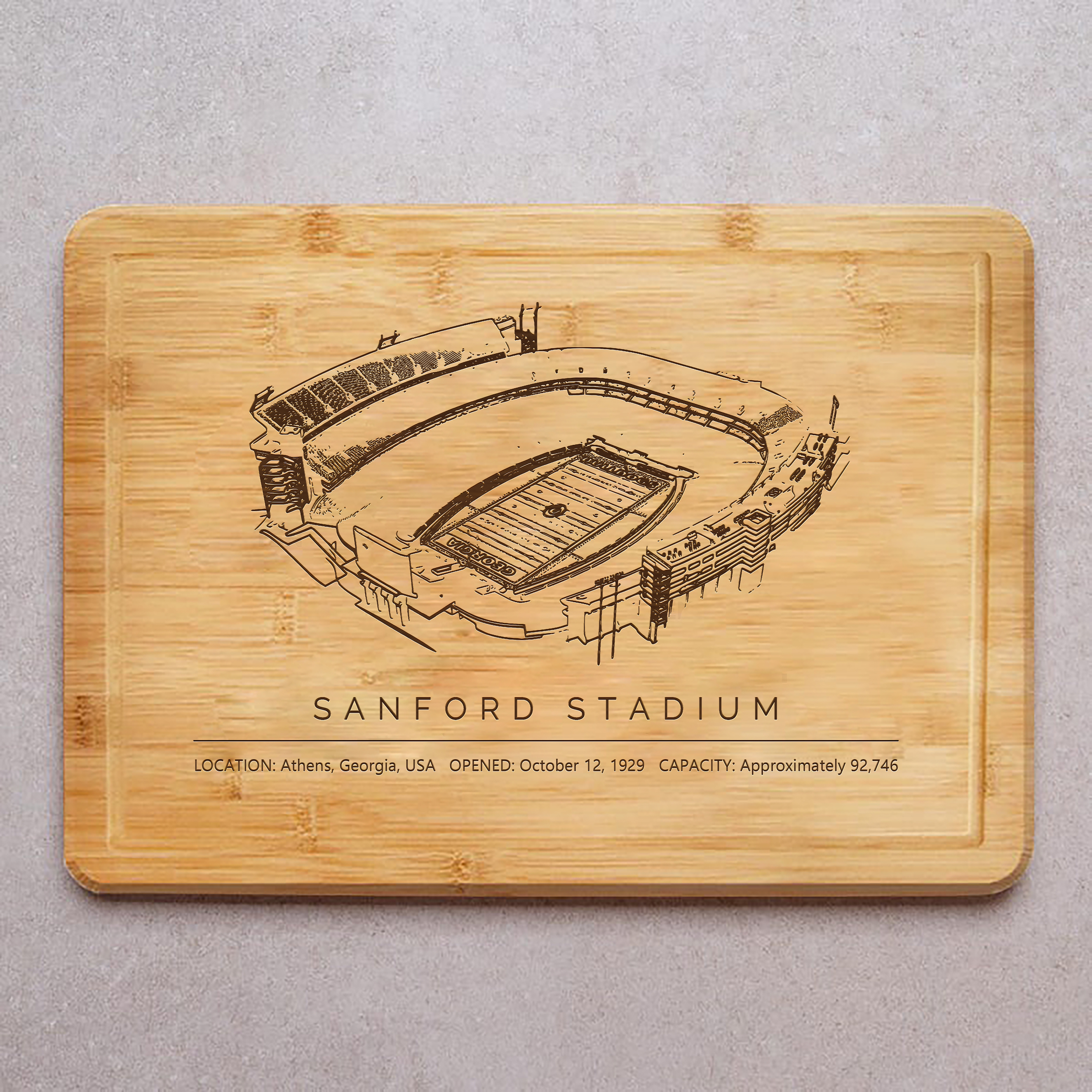 Sanford Stadium Laser Engraved Chopping Board.