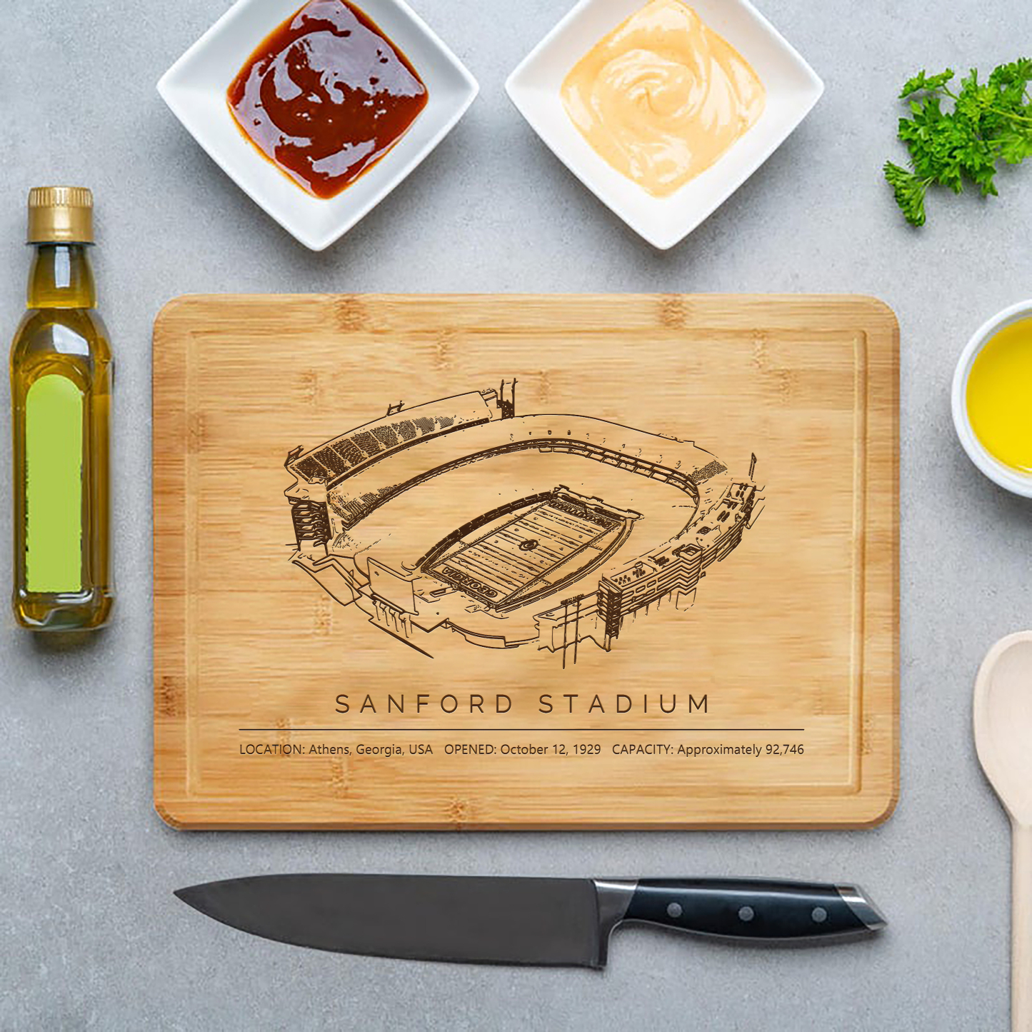 Sanford Stadium Laser Engraved Chopping Board.