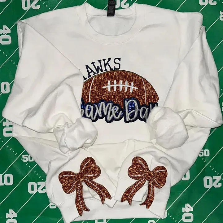Personalized Football Sweatshirt With Side Bows Football Mom Game Day Sweatshirt