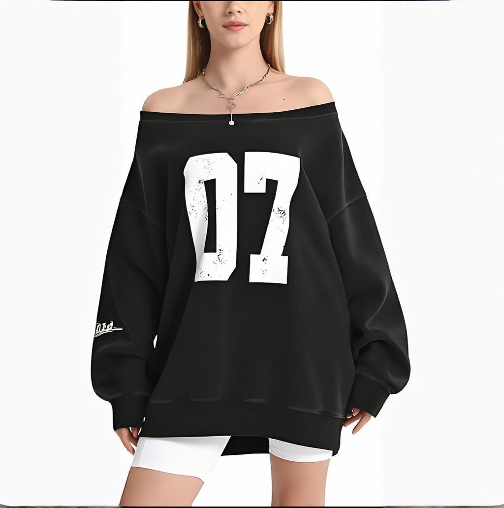 Women's Sports Number Off-The-Shoulder Pullover Sweatshirt