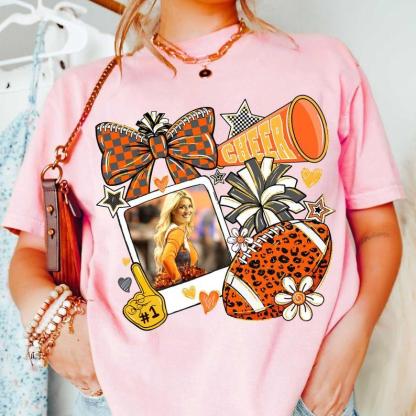 Customize The Vibrant Orange Campus Cheerleading Football Photo Sweatshirt To Capture Your Most Unforgettable Moments.