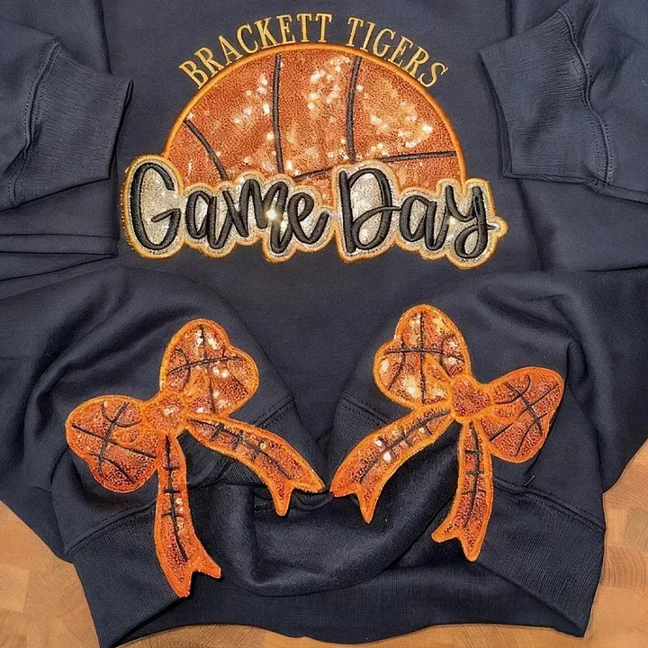 Personalized Basketball Game Day Sweatshirt With Side Bows Basketball Mom Sweatshirt