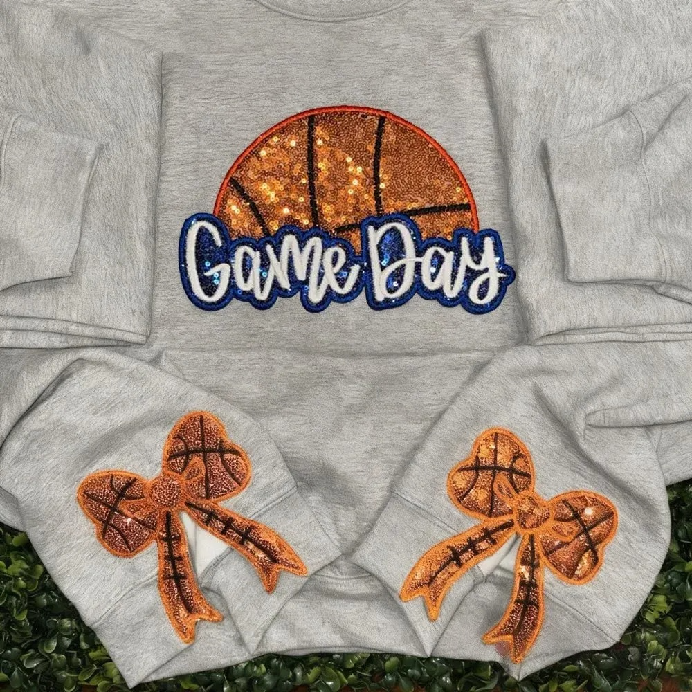 Personalized Basketball Game Day Sweatshirt With Side Bows Basketball Mom Sweatshirt