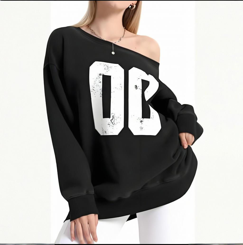 Women's Sports Number Off-The-Shoulder Pullover Sweatshirt