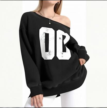 Women's Sports Number Off-The-Shoulder Pullover Sweatshirt