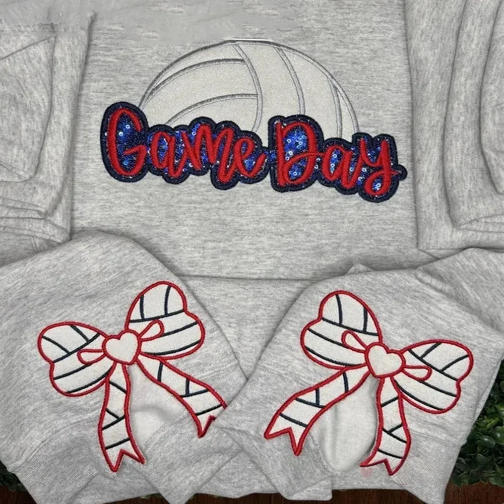 Personalized Volleyball Game Day Sweatshirt With Side Bows Volleyball Coquette Bows Sweatshirt