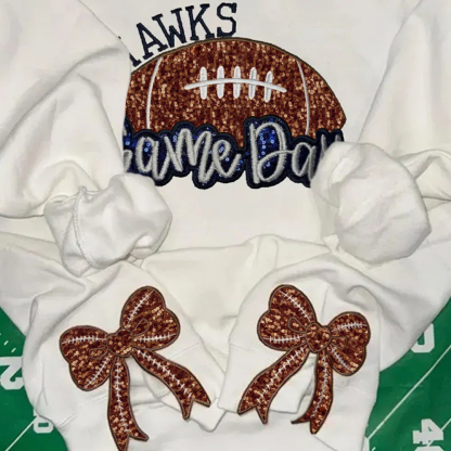 Personalized Football Sweatshirt With Side Bows Football Mom Game Day Sweatshirt