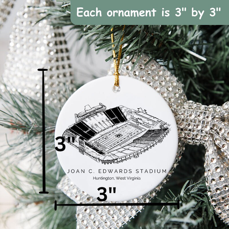 Joan C. Edwards Stadium College Football Ceramic Christmas Ornament