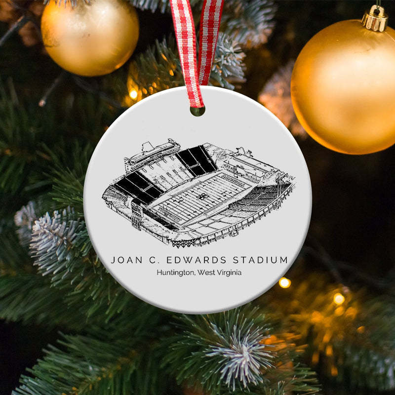 Joan C. Edwards Stadium College Football Ceramic Christmas Ornament
