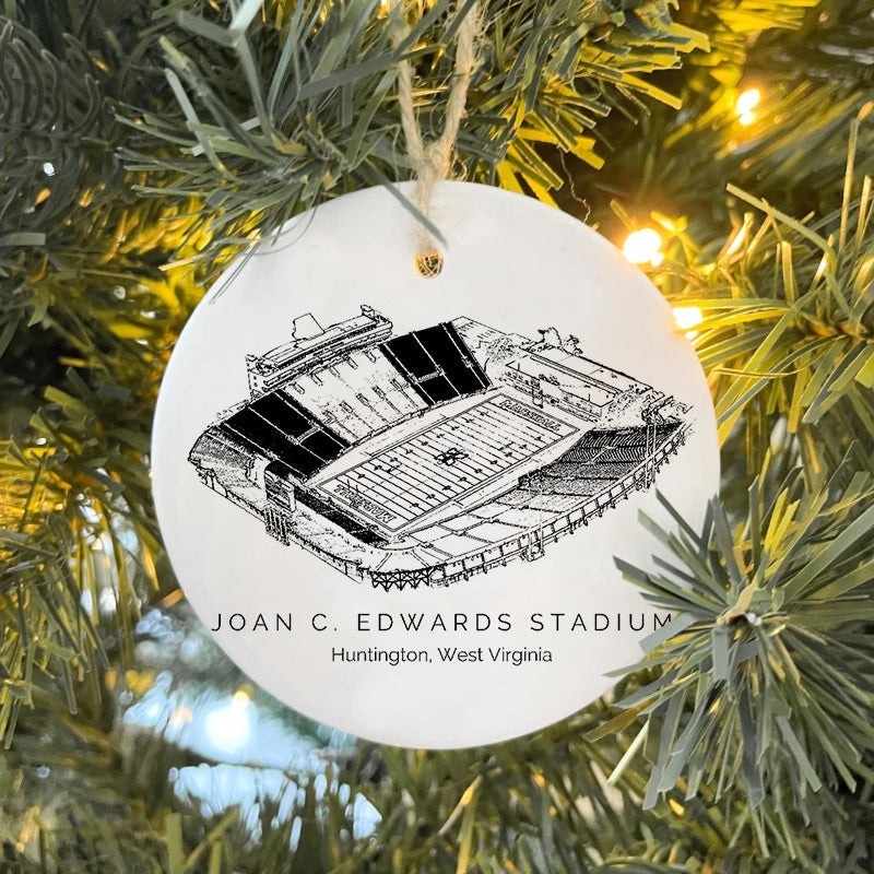 Joan C. Edwards Stadium College Football Ceramic Christmas Ornament