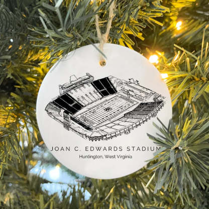 Joan C. Edwards Stadium College Football Ceramic Christmas Ornament