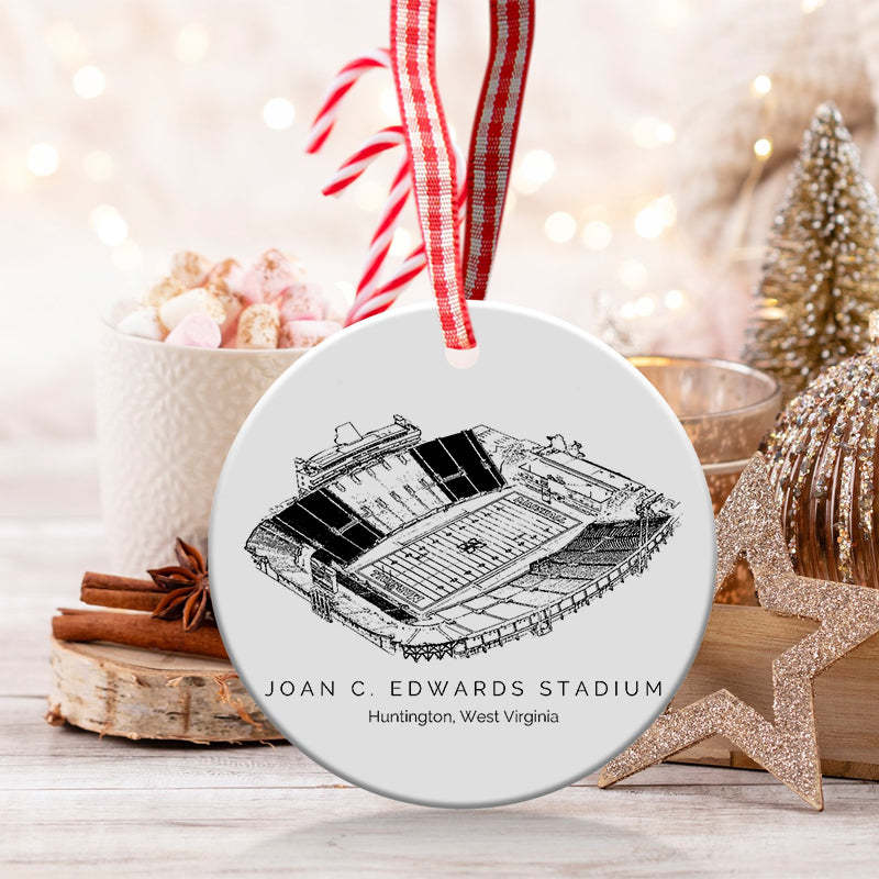 Joan C. Edwards Stadium College Football Ceramic Christmas Ornament