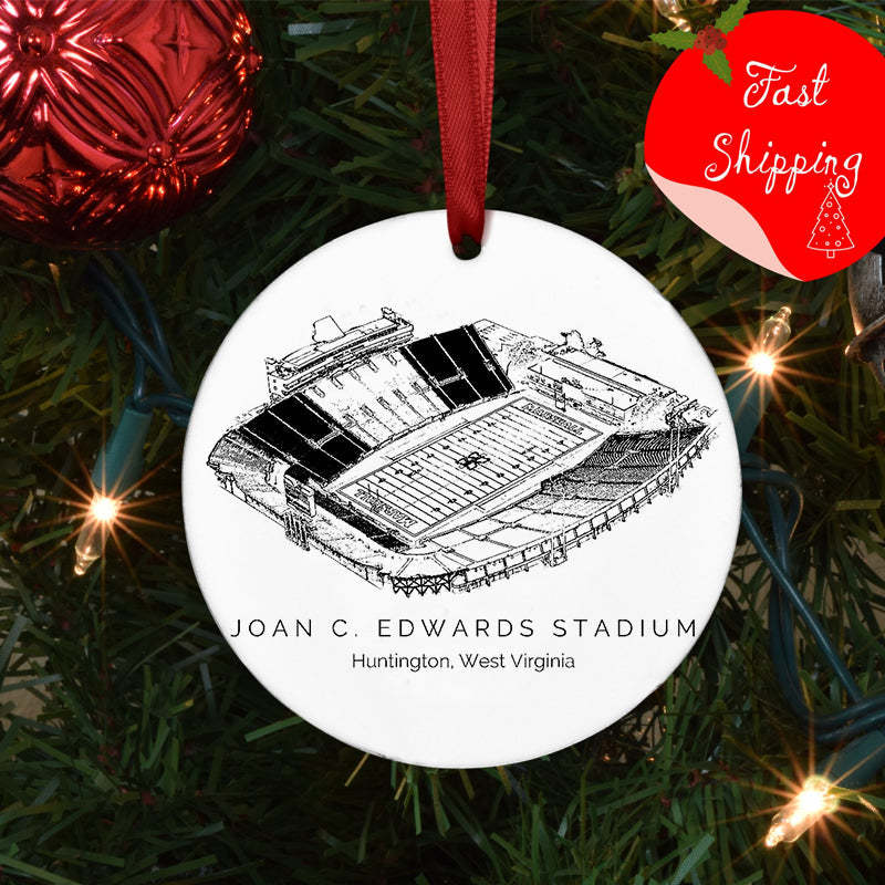 Joan C. Edwards Stadium College Football Ceramic Christmas Ornament