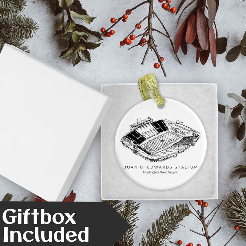 Joan C. Edwards Stadium College Football Ceramic Christmas Ornament
