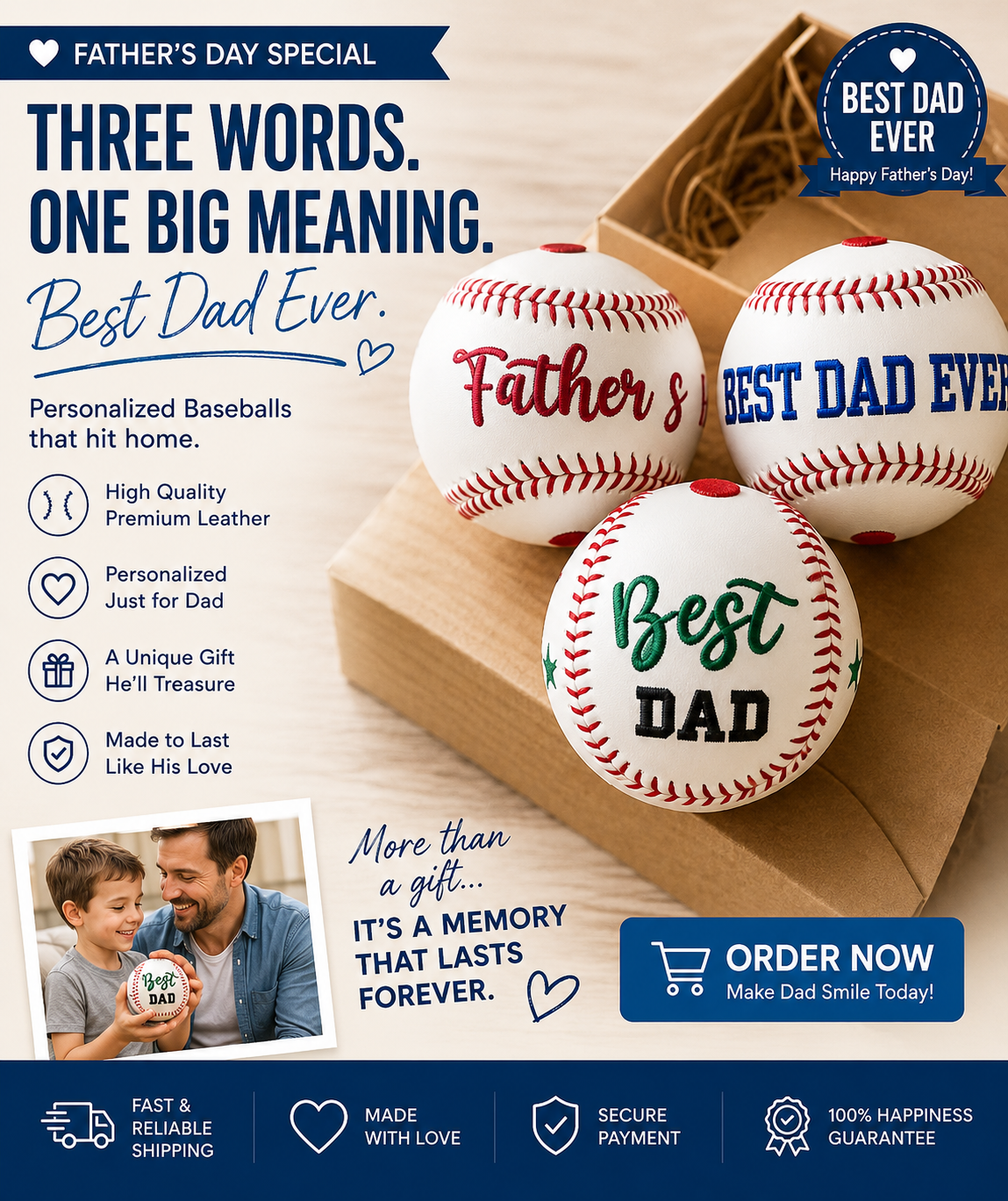 Custom Embroidered Sport Baseball & Softball - Father's Day Gift