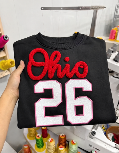 Custom Yarn Embroidered Team Name, Glitter Number Crewneck, Personalized Sports Sweatshirt, Game Day Hoodie