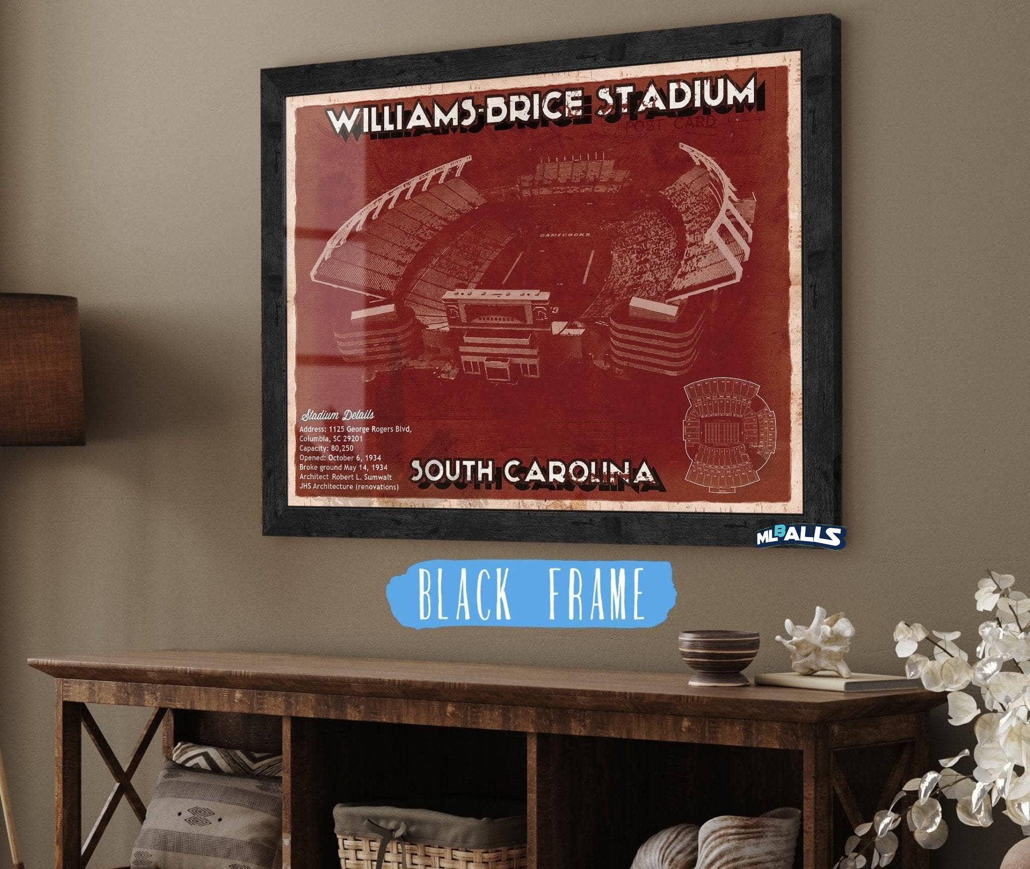 Williams-Brice Stadium Art Vintage Blueprint Art Chart