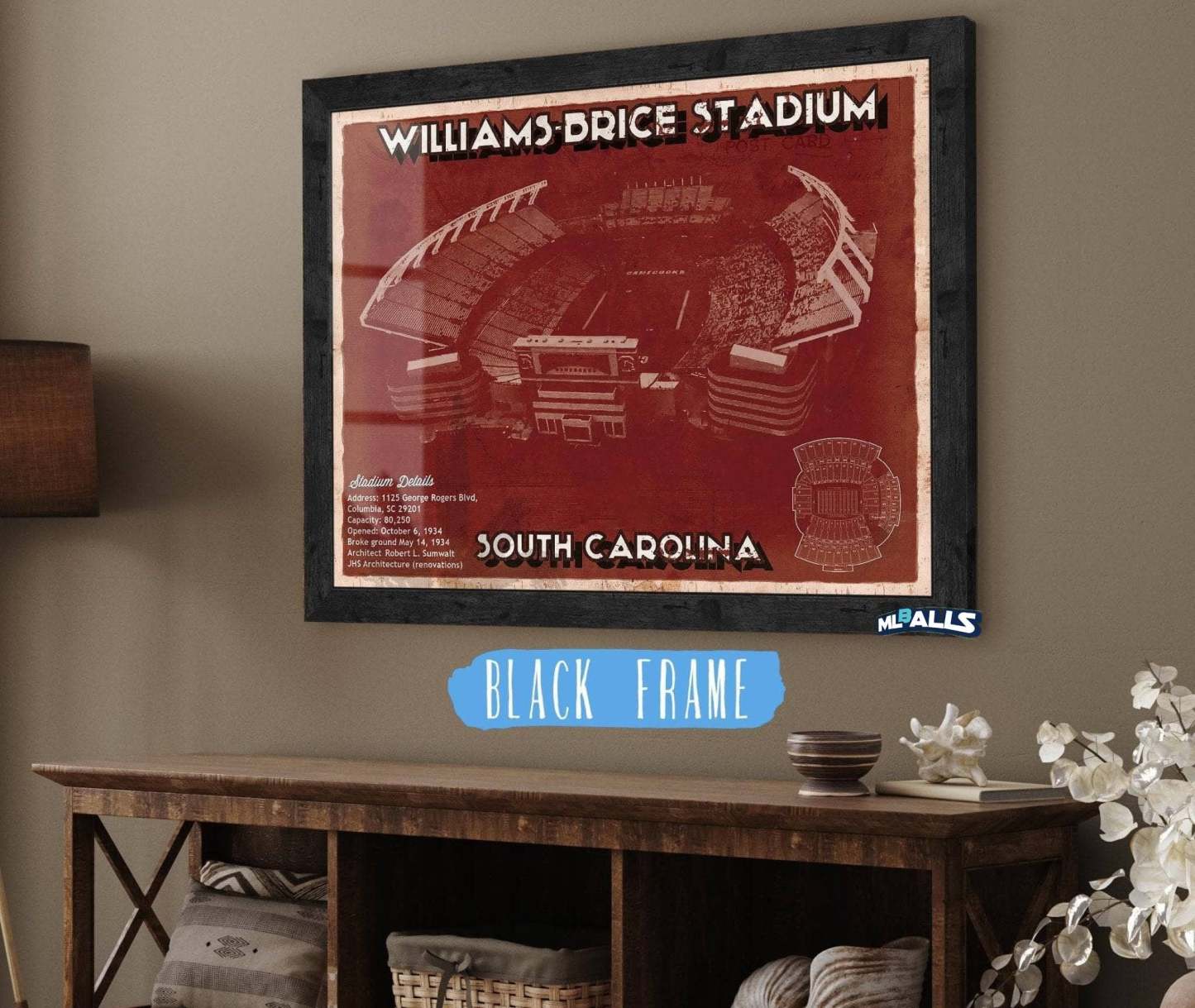 Williams-Brice Stadium Art Vintage Blueprint Art Chart