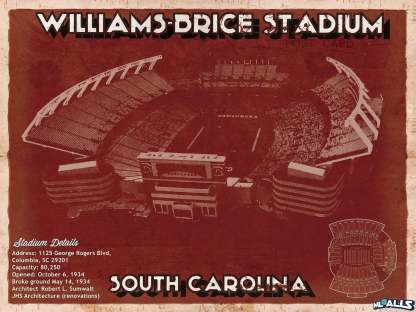 Williams-Brice Stadium Art Vintage Blueprint Art Chart