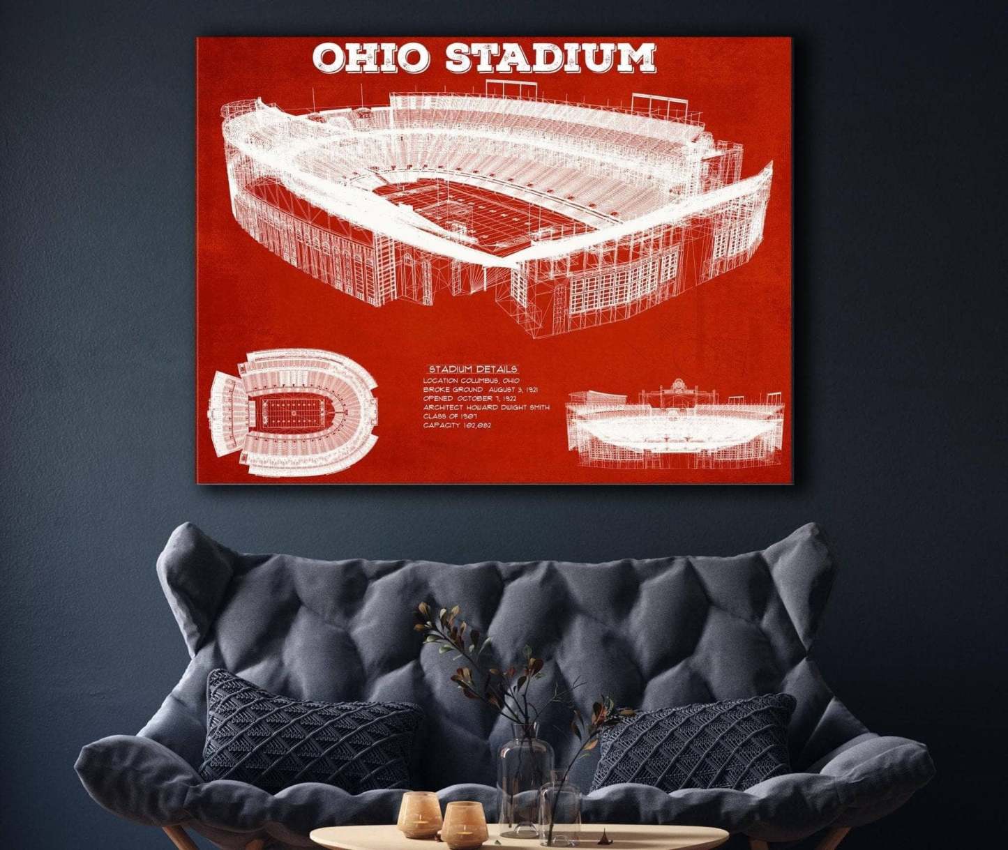 Ohio Stadium Vintage Stadium Blueprint Art Print