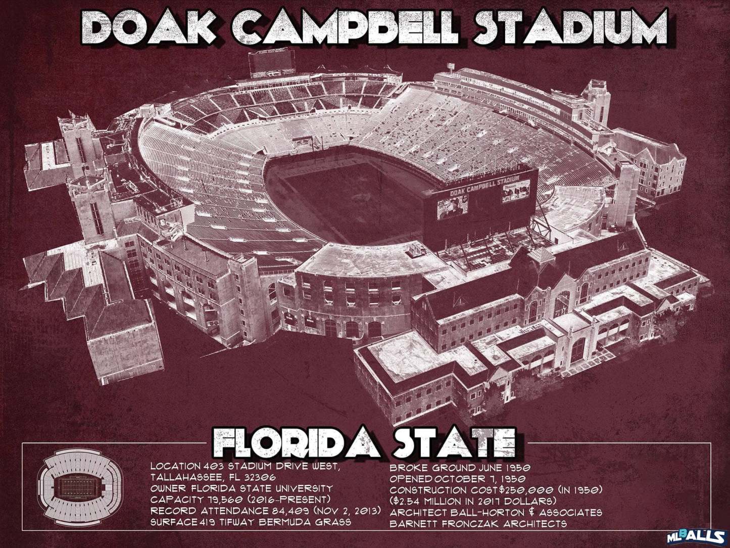 Doak Campbell Stadium Vintage FSU College Football Art Print
